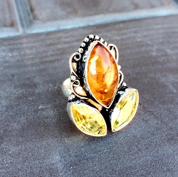 New Amber & Citrine 925 Silver Ring. - Picture 6 of 10
